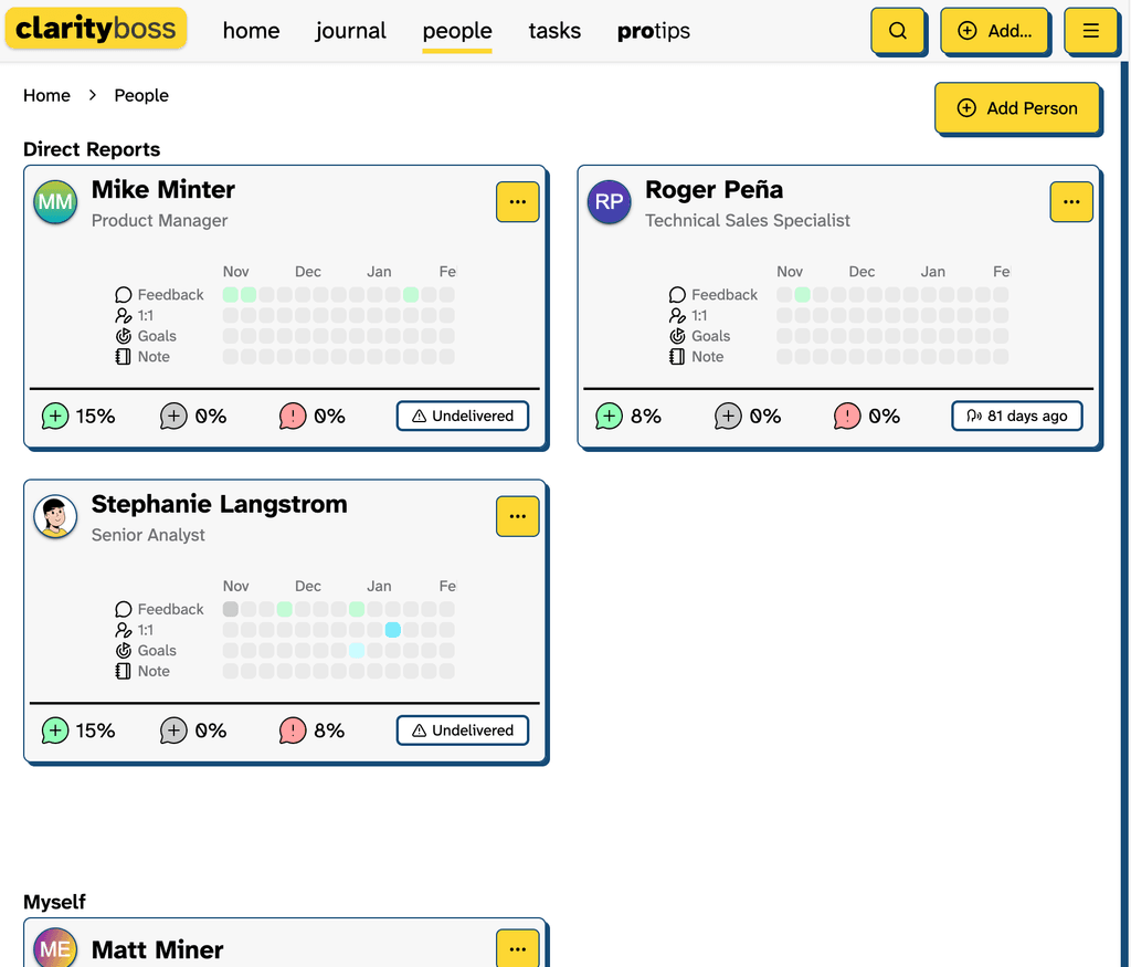ClarityBoss Personal CRM Dashboard